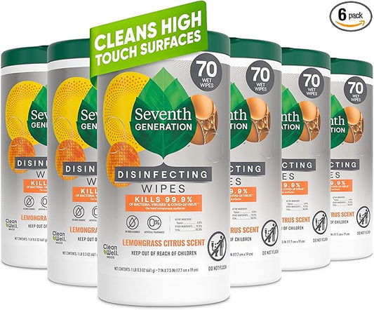 Seventh Generation Disinfecting Multi Surface Wipes, Botanical Disinfectant, 70 Count, Pack of 6