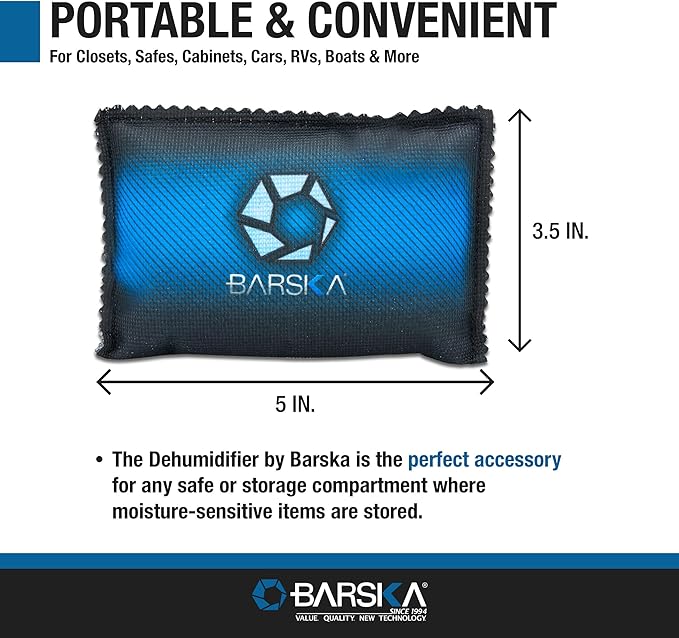 BARSKA 150g Rechargeable Desiccant Dehumidifiers – 2-Pack Reusable Moisture Absorbers for Safes, Closets, Cars, Basements – Microwaveable Silica Gel Humidity Control