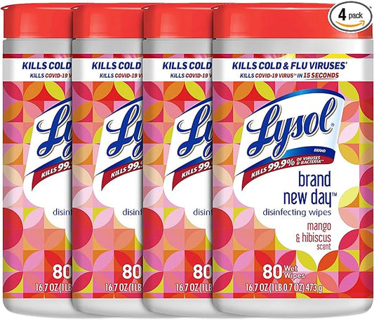 Lysol Disinfectant Wipes, Multi-Surface Disinfectant Cleaning Wipes, For Disinfecting and Cleaning, Mango & Hibiscus, 80 Count (Pack of 4)