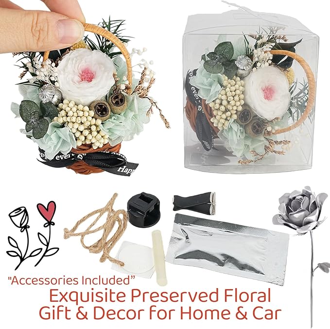 Car Air Freshener Basket with Air Vent Clip, Cute Car Accessories for Women - Mini Car Vent Flowers Rose, Car Interior Decorations for Birthday, Home & Office Decor