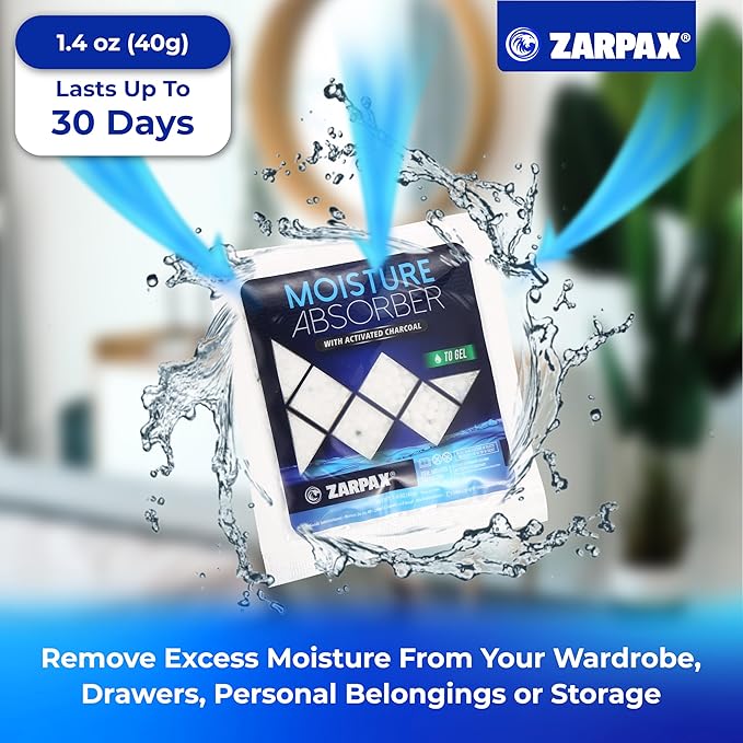 Moisture Absorber Sachets Activated Charcoal 1.4 oz/40g - Remove Excess Moisture In Air - Desiccant Dehumidifier for Closet, Drawer, Safe, Storage - Dampness & Humidity Control - Set of 8