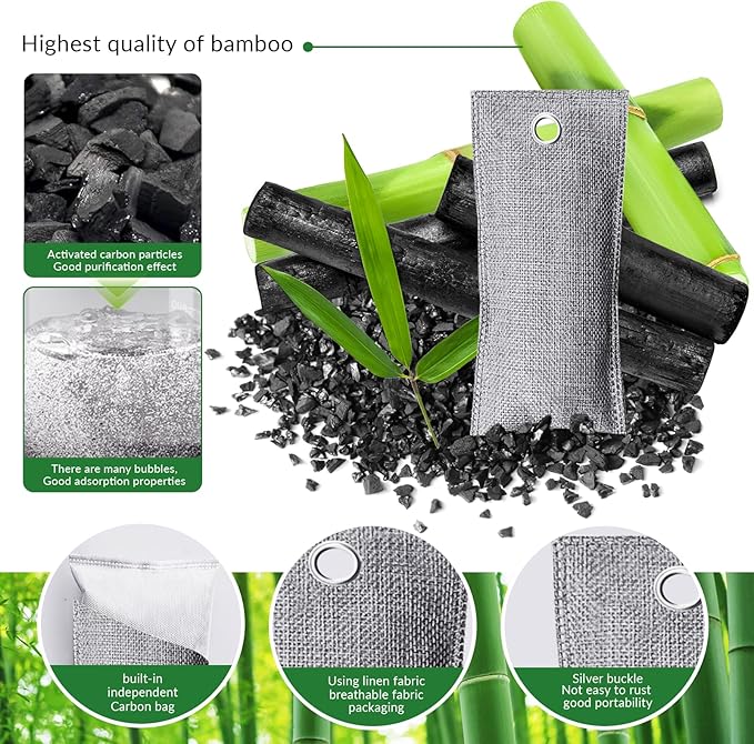 2 Bags Natural Air Purifying Bag | Bamboo Charcoal Odor Absorber for Home & Car | Closet Odor Eliminator, Small Room Deodorizer & Car Air Freshener | Charcoal Bags (75g gray2, Unscented)