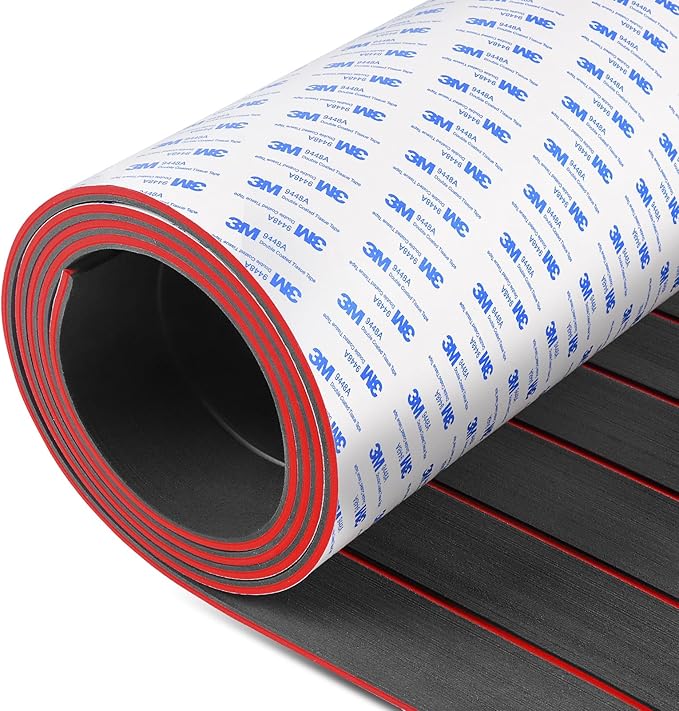 OCEANBROAD EVA Foam Boat Flooring with 3M Adhesive Backing Marine Self-Adhesive Decking 96''x45.6''/36''/28.8''/16.8'', 48''x16.8'' Faux Teak Sheet for Jon Boats Swim Platform Helm Pad RV Floor