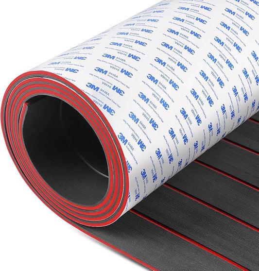 OCEANBROAD EVA Foam Boat Flooring with 3M Adhesive Backing Marine Self-Adhesive Decking 96''x45.6''/36''/28.8''/16.8'', 48''x16.8'' Faux Teak Sheet for Jon Boats Swim Platform Helm Pad RV Floor