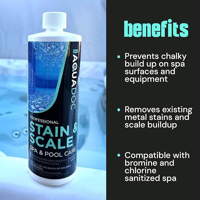 AquaDoc Spa Stain and Scale Control for Hot Tubs - 32oz - Hot Tub Descaler That Helps Prevent & Remove Metal Stains and Scale - Made in USA