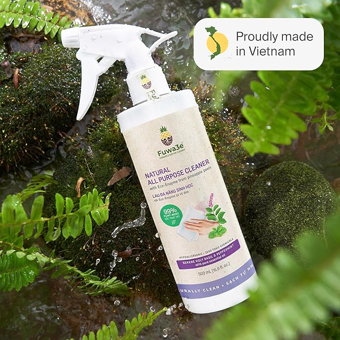 Fuwa3e Pineapple Enzyme Natural All Purpose Cleaner Spray Serene Holy Basil & Peppermint - 16.9oz 3 Pack - Multi Surface Cleaner 99% Plant Based Cleaner from Discarded Pineapple Peels
