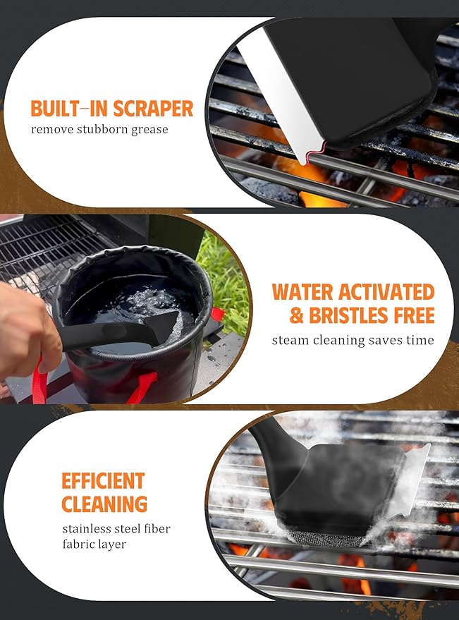 MEKER Grill Brush Bristle Free Replacement Pad, Ultra Safe Cleaning, Grill Cleaner Pad, Grill Brush Replacement Pad, 4 PCS