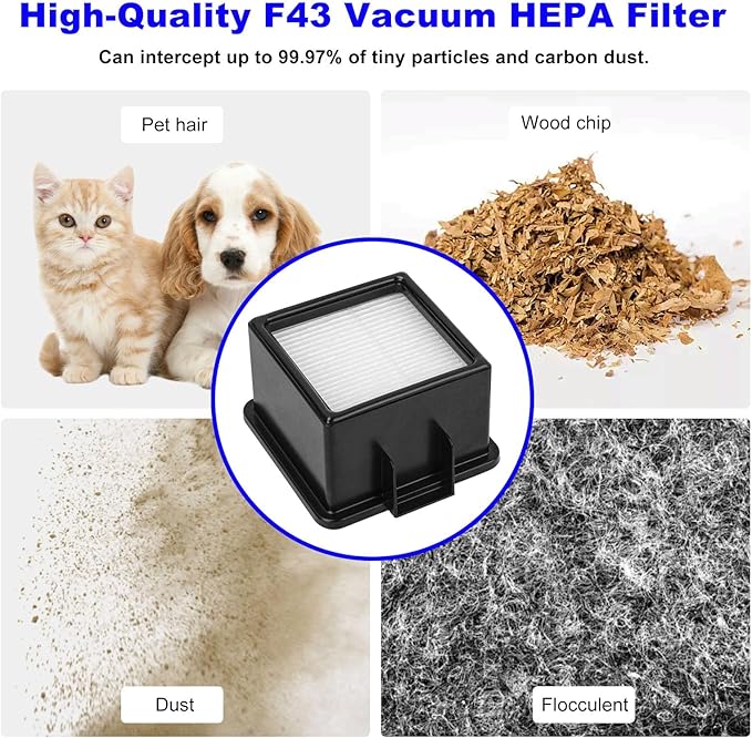 F43 Vacuum HEPA Filter Replacement Dirt Devil UD20005 UD20010 Easy Lite Cyclonic Quick Vac FOR Dirt Devil 2PY1105000 1PY1106000 HEPA Filter and Foam Filters - 2 Pack