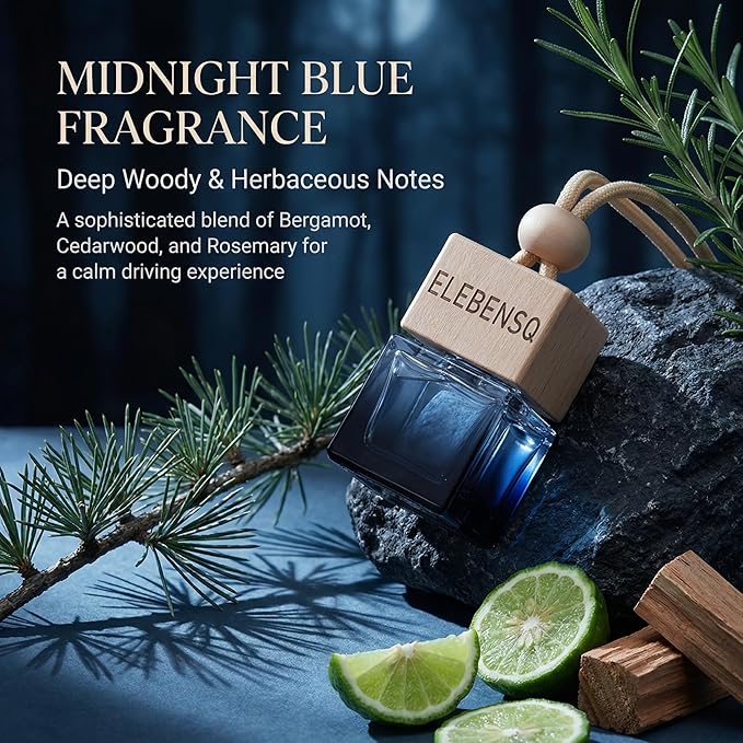 Car Air Freshener for Men's,Dual Installation (Rearview Mirror Hanging & AC Vent Clip), Natural Plant Essential Oil, 45 Days Long-Lasting Scent for Car (2, Midnight Blue & Winter Ocean)