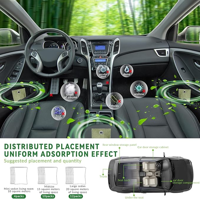 2 Bags Natural Air Purifying Bag | Bamboo Charcoal Odor Absorber for Home & Car | Closet Odor Eliminator, Small Room Deodorizer & Car Air Freshener | Charcoal Bags (75g light green1, Unscented)