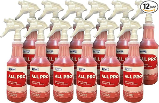 ALL PRO Concentrated All Purpose Cleaner – Biodegradable, Non Toxic, Heavy Duty, Foaming & Streak Free Multi-Surface Solution, 4oz Per Gallon of Water, Daily No Rinse Cleaner, Case of 12 Quarts
