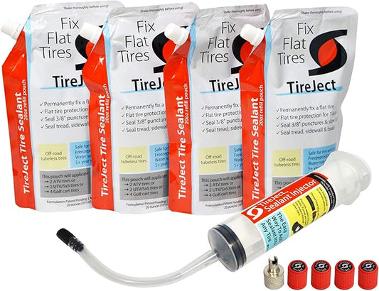 TireJect Off-Road 5-in-1 Flat Tire Protection Kit with Sealant Injector (80oz X-Large ATV/SxS Kit)