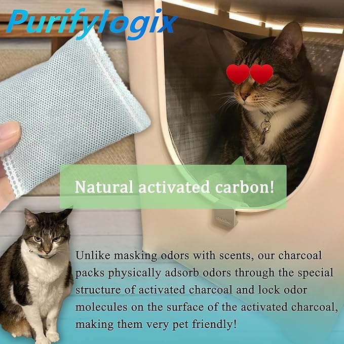 6PCS Activated Charcoal Odor Absorber Bags Compatible with Modkat Flip Cat Litter Box Kit, Natural Freshest Coconut shell Charcoal Bags, Absorb Odors/Control Damp from Pets/Keep Home Fresh