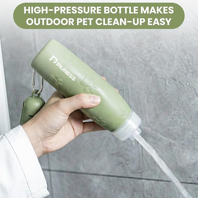 Ultimate 2-in-1 Dog Walk Essential – Portable Pee Cleaning Bottle + Detachable Poop Bag Dispenser (Green)