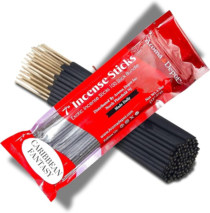 Caribbean Fantasy Most Exotic Charcoal 7" Incense Sticks. Approx. 85 to 100 Sticks Per Bundle, Length - 7 Inches, Each Natural Stick Burns for 35 to 45 mins Each. Long Lasting. Guarantee 100% Pure