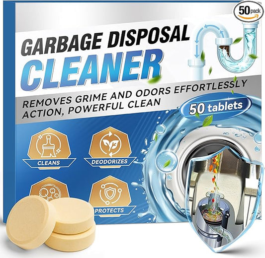 Garbage Disposal Cleaner and Deodorizer Tablets - 50 Count (1-Year Supply), Powerful Foaming Sink Cleaner, Quickly Eliminates Odors, Natural Drain Odor Eliminator for Kitchen Disposal Care