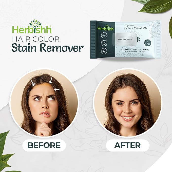 Herbishh Hair Color Shampoo for Gray Hair Dark Brown + Hair Color Stain Remover Wipes - Travel Pack With 5 Wipes