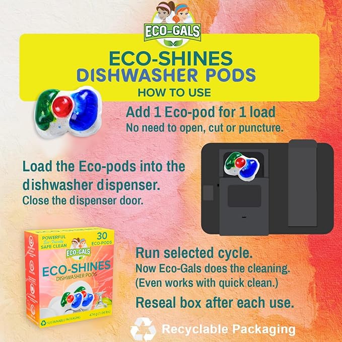 Eco-Shines Dishwasher Detergent Pods With 3 in 1 Power of Liquid, Powder, and Gel for Brighter Cleaner Dishes