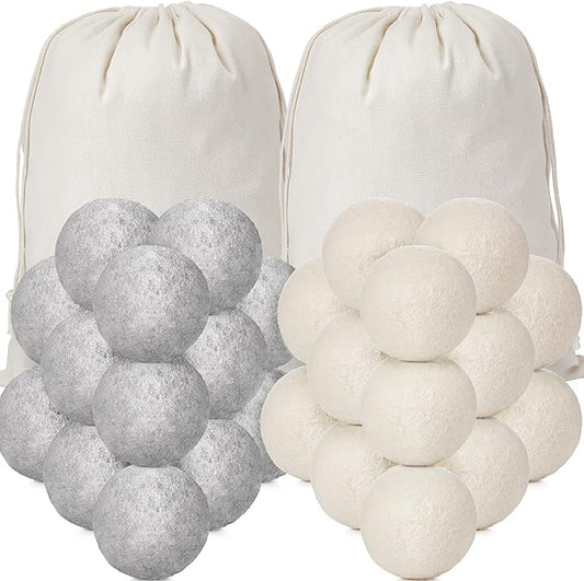 Roowest 56 Pieces Wool Dryer Balls Set 54 Reusable Wool Balls with 2 Muslin Bags Wool Laundry Balls Fabric Softener Ball Anti Wrinkle Anti Static Saving Energy and Time