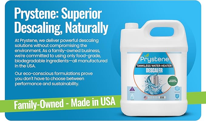 Tankless Water Heater Descaler Solution (32 Fluid Ounces) - Professional-Grade Descaler/Cleaner Restores Heating Efficiency. Easy to Use, Food Grade Ingredients, Biodegradable, Made in USA.