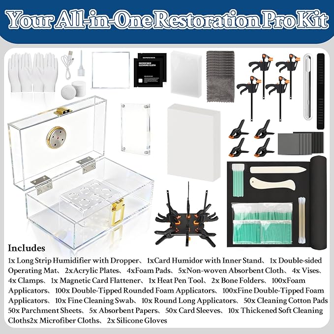 DEDC Card Cleaning Kit Flattening Restoration Repair Care Sport Card with Heat Pen, Acrylic Humidor and Accessories – Complete Solution for TCG Collectors and Enthusiasts Premium