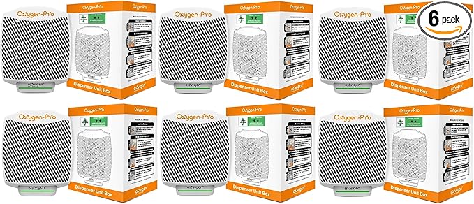 Oxygen-Pro - Fragrance Dispenser, Commercial Air Freshener and Deodorizer, Wall Mounted, Battery Operated Automatic Dispenser, Odor Eliminator and Fragrancing System (6 Pack)