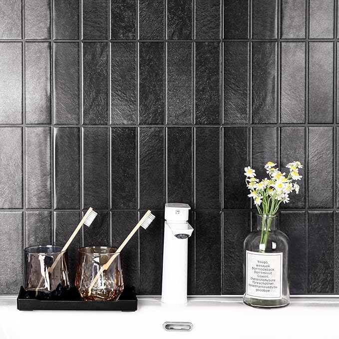 Peel and Stick Tile，New Upgrade Thicker Design Self Adhesive 12" x 12" Large Premium Peel and Stick Backsplash for Kitchen (Ash Black)