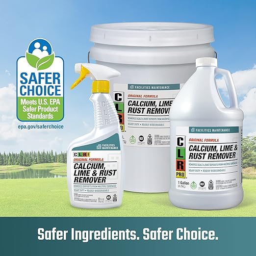 CLR PRO Calcium, Lime & Rust Remover - Quickly Removes Calcium and Lime Deposits, Stubborn Rust Stains, and Household Hard Water Deposits, Soap Scum, and Dirt - 5 Gallon Pail