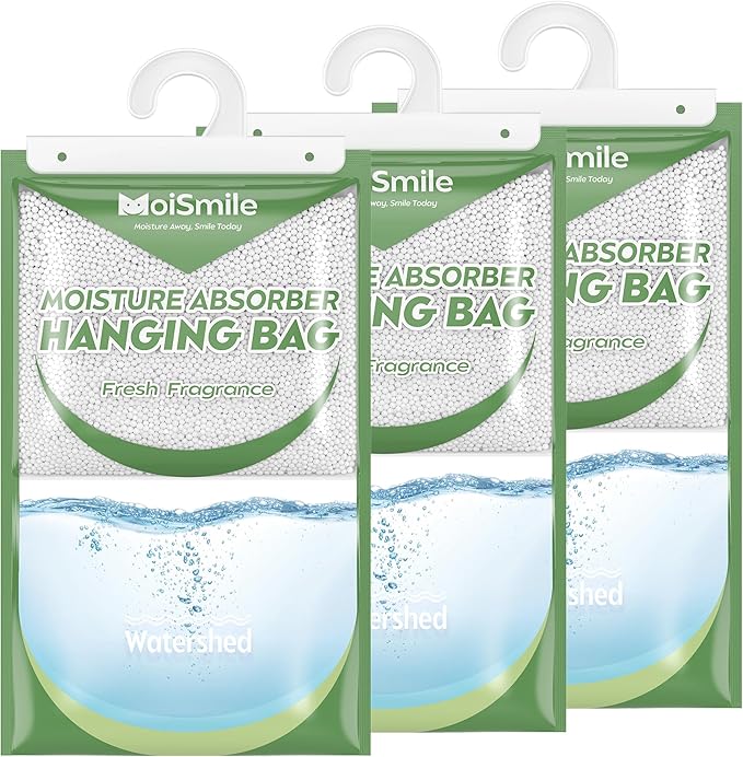 Hanging Moisture Absorbers 3 Pack Net Wt. 17.5oz/Pack, Fresh Fragrance Closet Dehumidifier Bags, Odor Eliminator & Humidity Absorber, Humidity Packs for Bathroom, Bedroom, Basement, Car, RV & Boat
