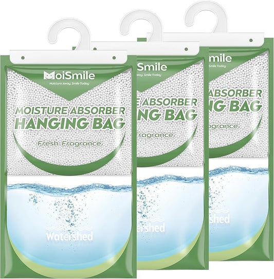 Hanging Moisture Absorbers 3 Pack Net Wt. 17.5oz/Pack, Fresh Fragrance Closet Dehumidifier Bags, Odor Eliminator & Humidity Absorber, Humidity Packs for Bathroom, Bedroom, Basement, Car, RV & Boat