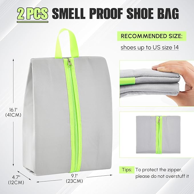 1 Pcs Smell Proof Cleat Bag for Sports, 4 Layer Odor Absorbing Soccer Football Baseball Golf Shoe Bag, Waterproof Mud Resistant Shoe Storage Pouch Fits up to Size 14 (Gray)