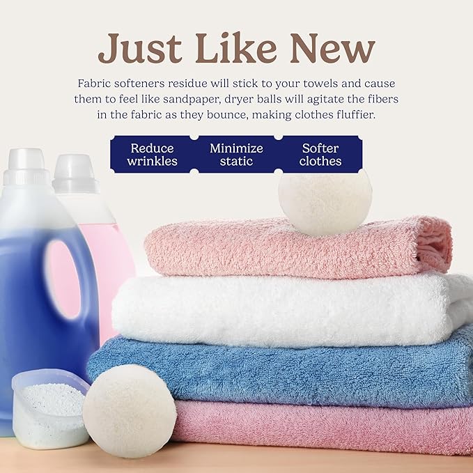 Handy Laundry Wool Dryer Balls - Natural Fabric Softener, Reusable, Reduces Clothing Wrinkles and Saves Drying Time, Better Alternative to Plastic Balls and Liquid Softener (Pack of 12)