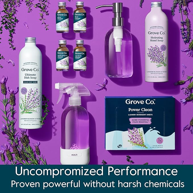 Grove Co. Hydrating Gel Hand Soap Refills (3 x 13 Fl Oz) Plastic-Free Liquid Hands Cleaner Refill Set, Leaves Hands Soft and Clean, 100% Natural Lavender Blossom & Thyme Fragrance