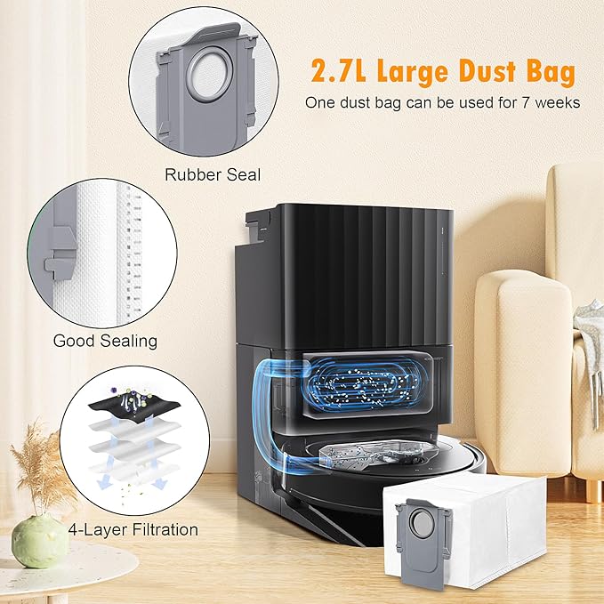26 Pack Replacement Accessories for Roborock Q Revo【Not for Qrevo S/Pro/Plus/MaxV】Robot Vacuum Cleaner, 2 Main Brush 6 Side Brush 4 HEPA Filter 6 Mop Pads 6 Dust Bags 1 Cleaning Brush 1 Screwdriver