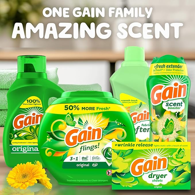 Gain Dryer Sheets Plus Wrinkle Release, Original Scent, 240 Count, Wrinkle Reducing Anti Static Laundry Sheet