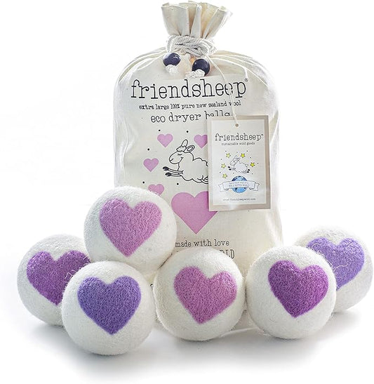 Friendsheep Wool Dryer Balls, Organic Reusable Fabric Softener Alternative for Laundry, Handmade, Fair Trade, Hypoallergenic, Eco-Friendly, Plastic-Free (6 Pack XL ??Lovely Day)