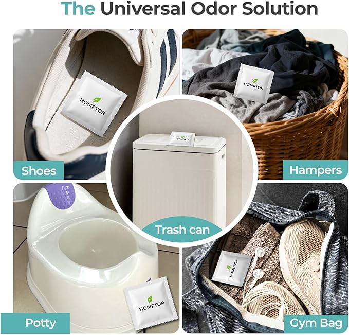 Unscented Odor Eliminator Pouches (8-Pack) - Deodorizer Inserts Compatible with Diaper Genie & Munchkin - 1 Year Smell Absorber for Trash Can, Shoe, Gym Bag | Better Than Baking Soda
