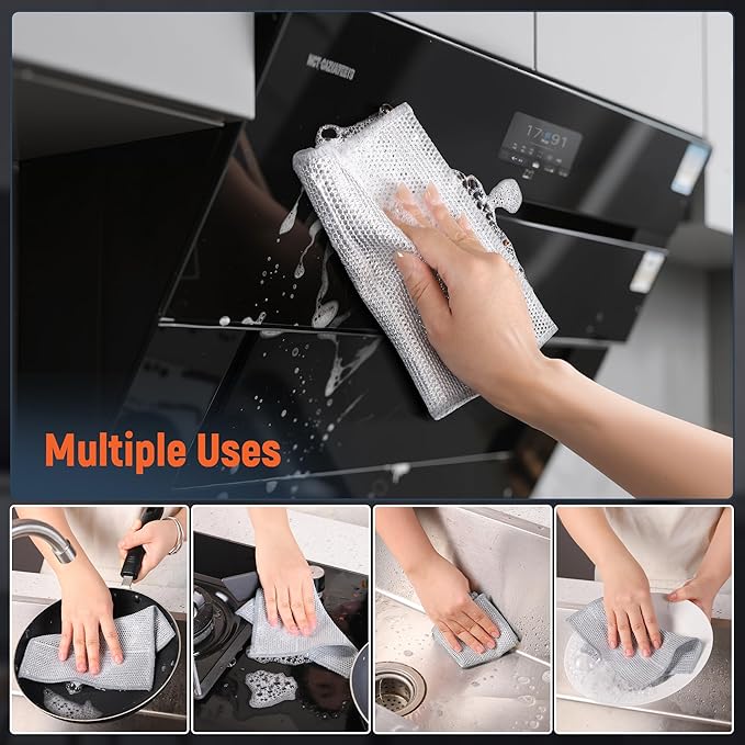 3 Layers Wire Dishwashing Rag 45PCS- Non Scratch Wire Dishcloth Home Essentials-Reusable Steel Wool Scrubber Washcloths,Dish Towels for Kitchen and Dishcloths Set for Pans Sinks & Cookware