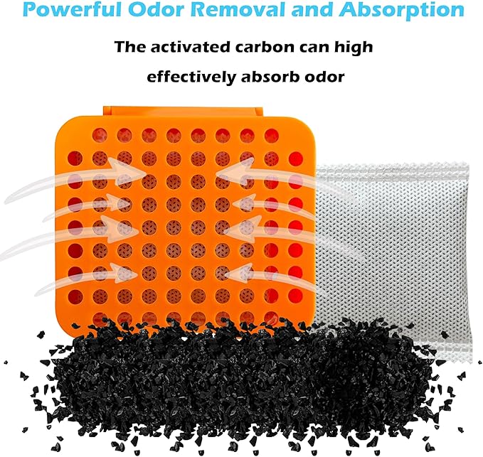2 Pack Stick On Deodorizing Box, 12 Pack Odor Removing Refills for Trash Can, Activated Charcoal Odor Eliminator for Indoor Kitchen Trash/Diaper Pails/Wardrobe/Shoe Cabinet (Orange)