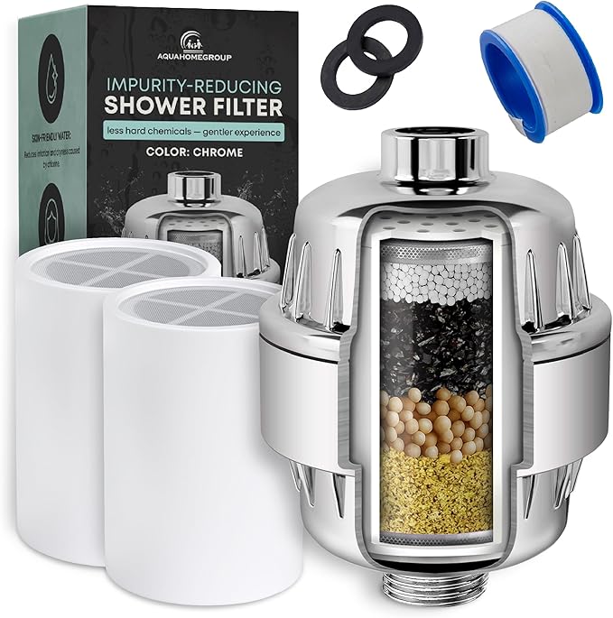 AquaHomeGroup Shower Filter (2 Cartridges Included) – Reduces Impurities & Odors for Cleaner, Fresher Water – High-Pressure Showerhead Filters with KDF, Carbon & Vitamin C