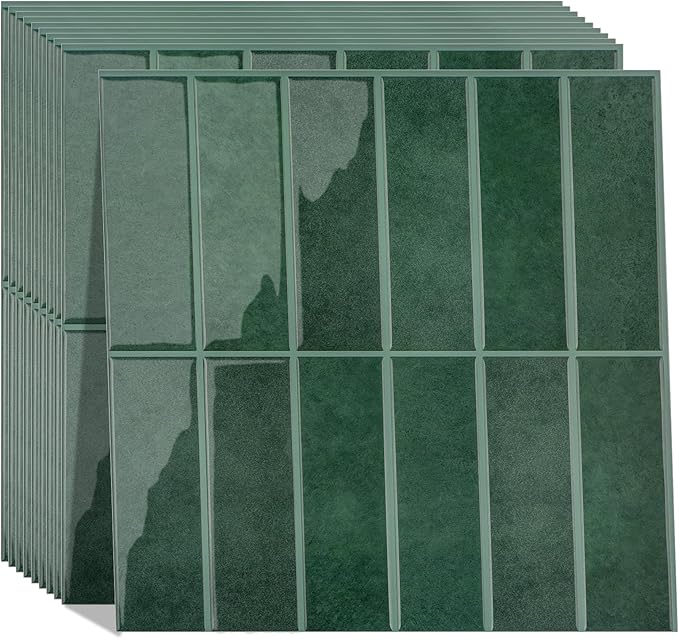 Peel and Stick Tile，New Upgrade Thicker Design Self Adhesive 12" x 12" Large Premium Peel and Stick Backsplash for Kitchen (Forest Green).