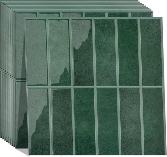 Peel and Stick Tile，New Upgrade Thicker Design Self Adhesive 12" x 12" Large Premium Peel and Stick Backsplash for Kitchen (Forest Green).