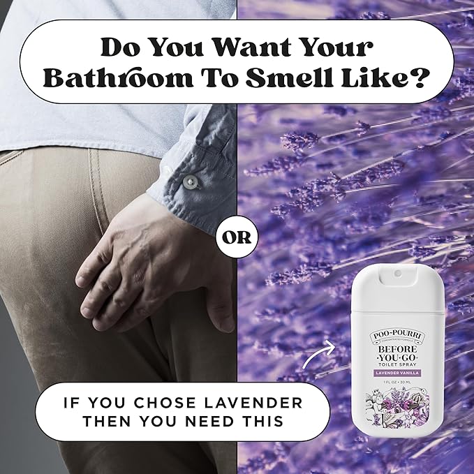 Poo-Pourri Before-You-Go Pocket Toilet Spray, Travel Essentials, Lavender Vanilla, 1 Fl Oz, Up to 50 Uses, On-The-Go Bathroom Odor Deodorizer with Essential Oils, TSA Approved Size