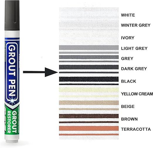 Grout Pen Tile Paint Marker: 2 Pack Dark Grey with 5 Pack Replacement Tips (Narrow, 5mm) - Waterproof Grout Colorant and Sealer Pen to Renew, Repair, and Refresh Tile Grout - Cleaner Coating Stain Pen