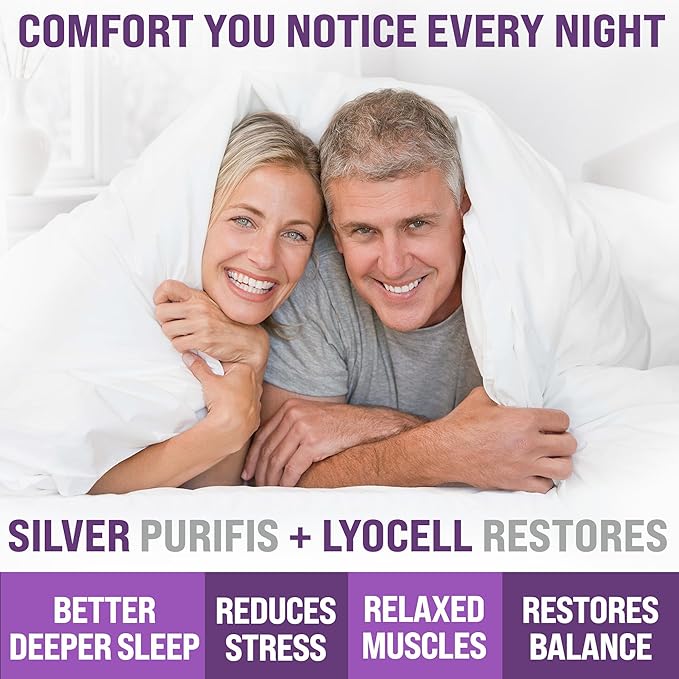 Luxury Lyocell Grounding Sheets Queen 22% Silver Fiber, 74% Cooling Lyocell, 4% Silk, Quality Certified - Conductive Earth Fitted Sheet 15" Deep w/Wash Bag & Wool Dryer Balls, White