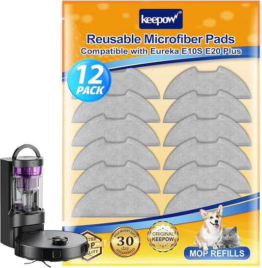 12PCS Vacuum Accessories Compatible with Eureka E10s E20 Plus Robot Vacuum Cleaner Mop Pads Robotic Microfiber Cleaning Cloth E10s Washable Reusable Replacement Parts