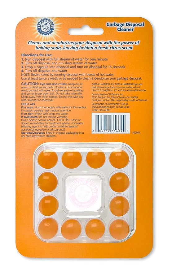 Arm & Hammer 24-Count Sink Garbage Disposal Cleaner, Freshener & Deodorizer Capsules Citrus Scent, with Power of Baking Soda