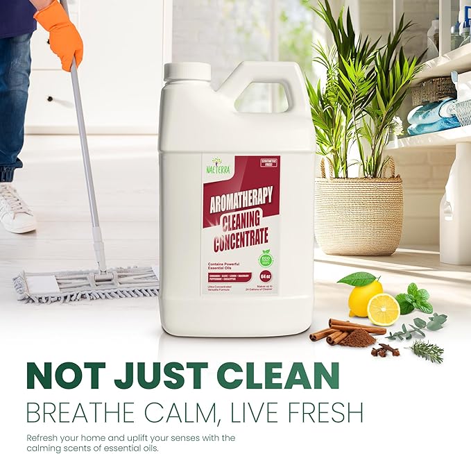 Naeterra Aromatherapy Cleaning Concentrate 64 oz - Natural All Purpose Multi Surface Cleaner - Plant Based Essential Oil Formula for Floors, Glass & Counters - Makes 24 Gallons - Pet Safe & Non Toxic