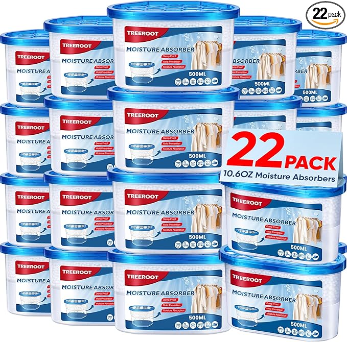 22Pack Moisture Absorbers, 10.6OZ Humidity Absorber Bucket, Moisture Absorbers for Closet, Dehumidifier Bucket for Wardrobes、 Kitchens and Bathrooms, Fragrance Free Humidity Absorber