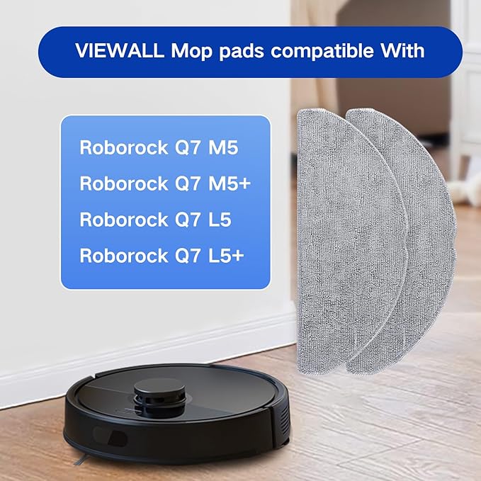 VIEWALL 6 Pack Microfiber Mop Cloths Compatible with Roborock Q7 M5 / Q7 M5+ / Q7 L5 / Q7 L5+ Robot Vacuum Cleaner, Reusable Mop Cloths Replacement Accessories(Not for Q7 / Q7 MAX / Q5 MAX)